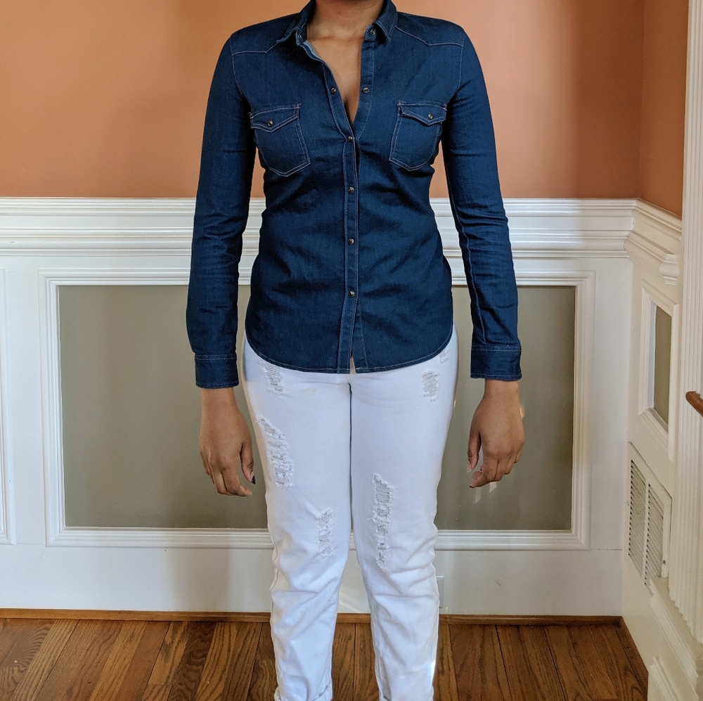 ZARA Blue Denim Button Down Shirt